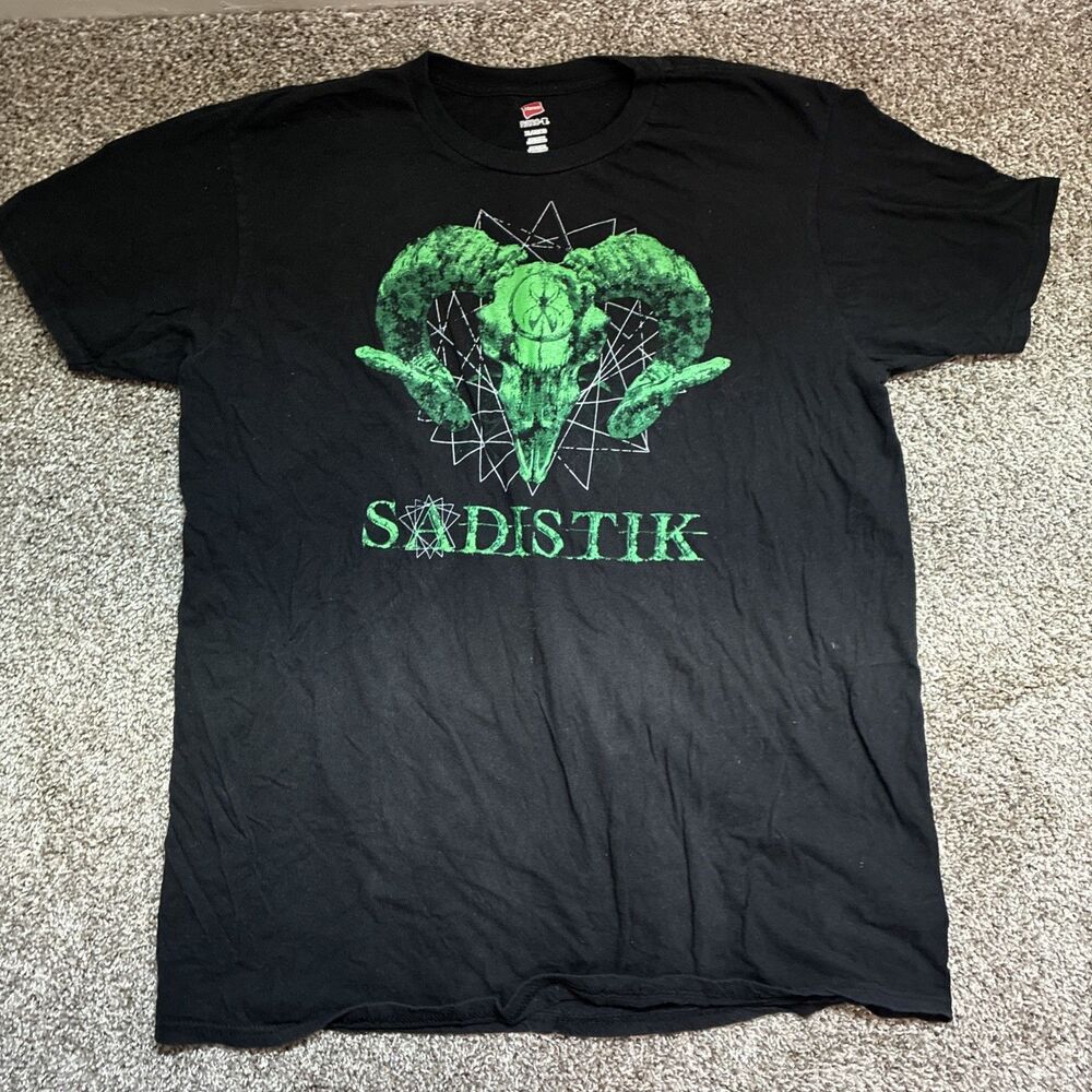 Hanes Black Mens “SADISTIK” Green Graphic Tee